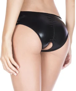 Music Legs Wet Look Lace Up Crotchless Panty Lingerie