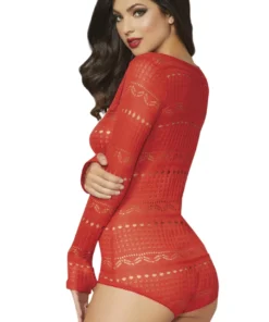 Seven Til Midnight Red Long Sleeve Knit Romper