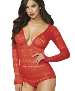 Seven Til Midnight Red Long Sleeve Knit Romper