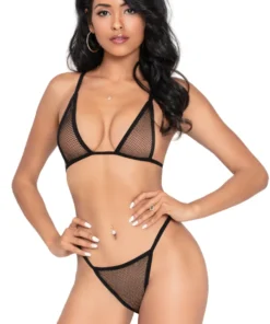 Seven Til Midnight Black Netted Bralette And G-String Lingerie