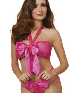 Dreamgirl Fuchsia Pink Satin Bow Bralette & Panty