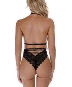 3WISHES Scalloped Lace Halter Teddy Lingerie