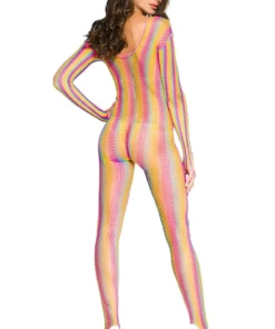 Music Legs Rainbow Striped Fishnet Body Stocking Lingerie