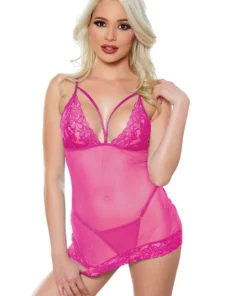 Allure Lingerie Hot Pink Blush Me Babydoll And G-string
