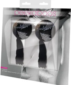 XGEN Black Sequin With Black Tassel Nipple Pasties