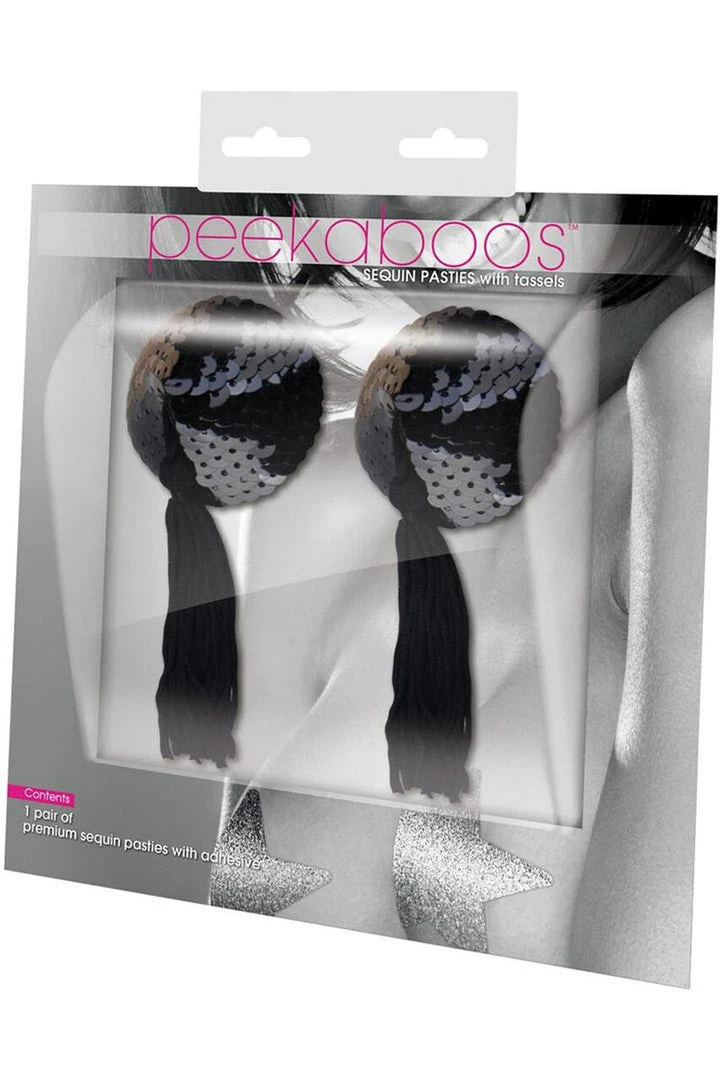 XGEN Black Sequin With Black Tassel Nipple Pasties 1 XGEN Black Sequin With Black Tassel Nipple Pasties