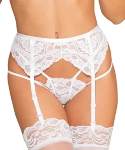 Shirley Of Hollywood Empress White Floral Lace Garter Belt Lingerie