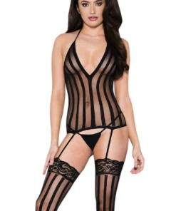 Music Legs Sheer Striped Chemise & Stockings Set Chemise Lingerie