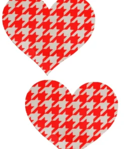 GE Apparel Red And White Houndstooth Heart Nipple Pasties