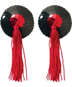 XGEN Black & Red Sequin With Black Tassel Nipple Pasties Lingerie