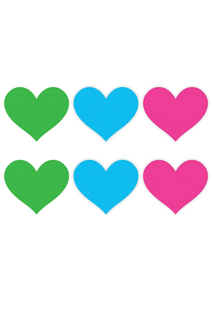 XGEN Neon Heart 3PK - Green Blue Pink Nipple Pasties 2 XGEN Neon Heart 3PK - Green Blue Pink Nipple Pasties