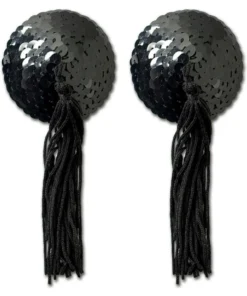 XGEN Black Sequin With Black Tassel Nipple Pasties