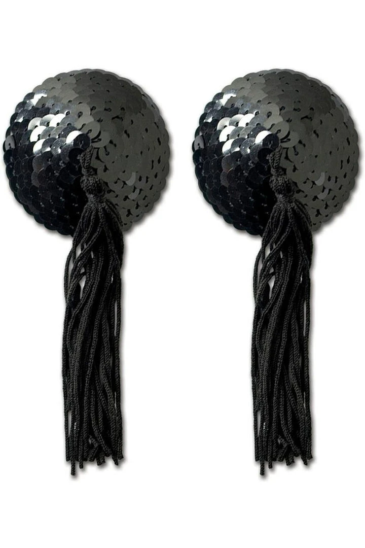 XGEN Black Sequin With Black Tassel Nipple Pasties 2 XGEN Black Sequin With Black Tassel Nipple Pasties