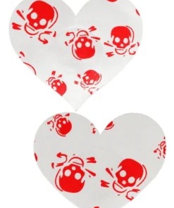 GE Apparel Red And White Skull Print Heart Nipple Pasties
