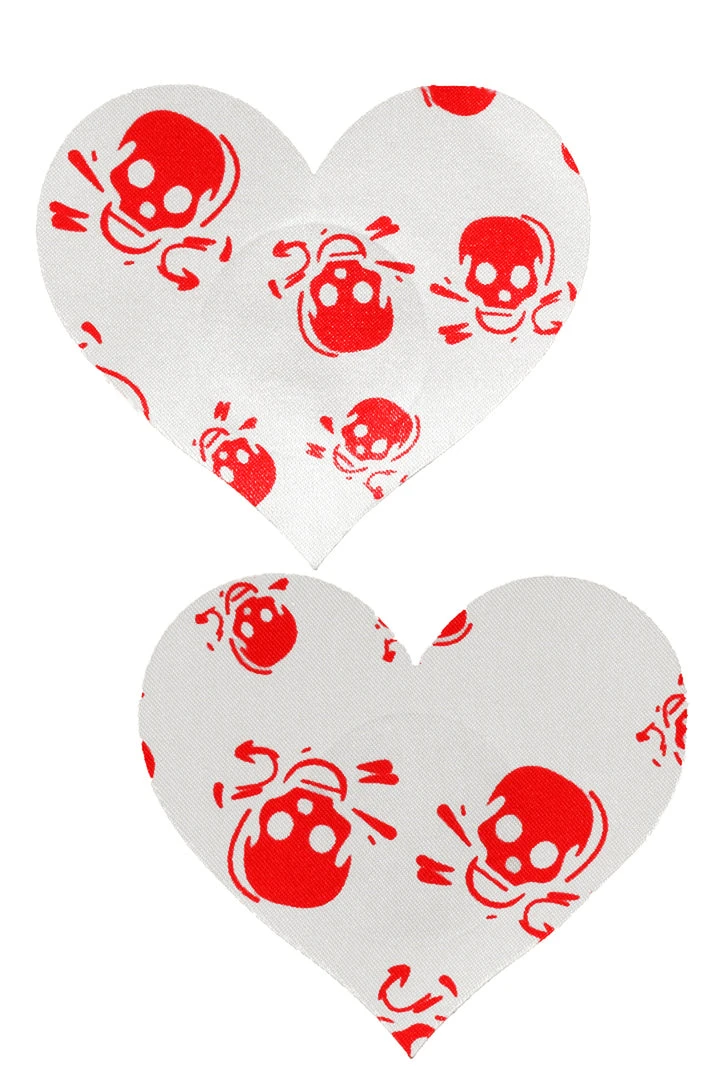 GE Apparel Red And White Skull Print Heart Nipple Pasties 1 GE Apparel Red And White Skull Print Heart Nipple Pasties