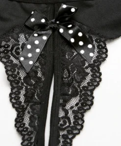 Shirley Of Hollywood Crotchless Black Spandex Panty With Polka Dot Bow