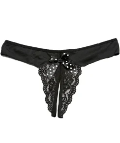 Shirley Of Hollywood Crotchless Black Spandex Panty With Polka Dot Bow