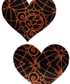 GE Apparel Black And Orange Spider Heart Nipple Pasties