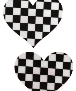 GE Apparel Black And White Checkered Heart Nipple Pasties