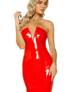 Roma Vinyl Vamp Red Tube Dress Clothing