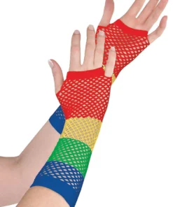 AMSCAN Color Wheel Rainbow Fishnet Gloves