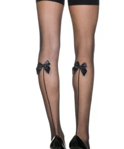 Music Legs Sheer Black Thigh High Stockings With Satin Bow Hosiery