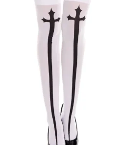 Music Legs Gothic Cross Print Thigh Highs