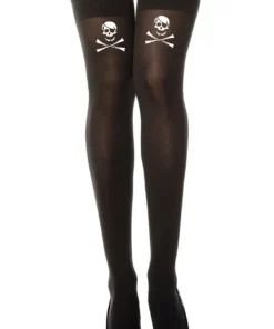 Music Legs Skull Print Opaque Thigh High Hosiery