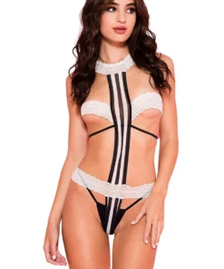 Music Legs White And Black Banded Teddy Lingerie