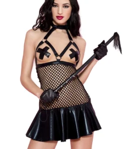 Music Legs Dominating Diva Cupless Vinyl Fishnet Mini Dress