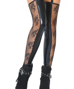 Leg Avenue Lingerie Wet Look & Lace Garter Thigh Highs