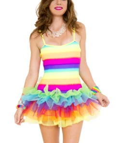 Music Legs Music Festival Wear Rainbow Stretch Mini Tutu Dress