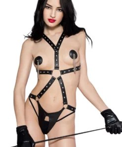 Music Legs Black Wet Look Body Harness Teddy Lingerie