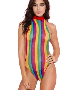 Music Legs Lingerie Rainbow Blvd Striped Fishnet Teddy