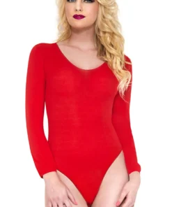 Music Legs Red Long Sleeve Opaque Teddy Lingerie