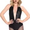 Leg Avenue Black Sequin Halter Bodysuit