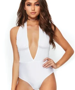 Leg Avenue Lingerie White Sequin Halter Bodysuit