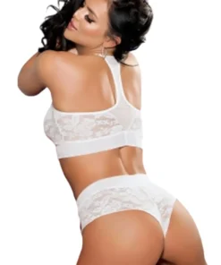 Shirley Of Hollywood White Stretch Lace Bralette And Panty Lingerie