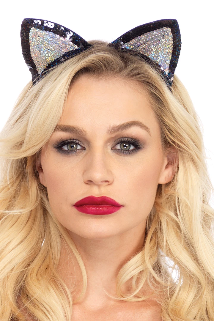 Leg Avenue DIY Costumes Silver And Black Sequin Cat Ears 1 Leg Avenue DIY Costumes Silver And Black Sequin Cat Ears