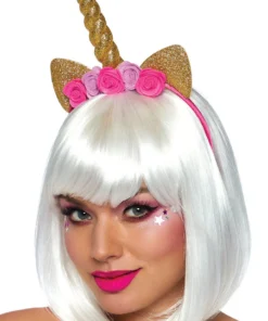 3WISHES DIY Costumes Glittering Gold Unicorn Headpiece