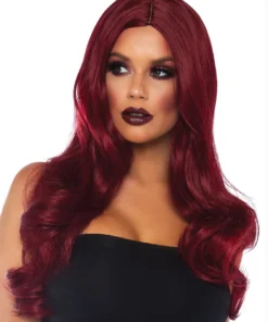 3WISHES Long Wavy Burgundy Wig