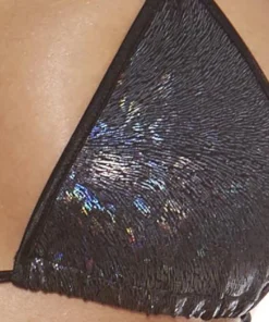 BodyShotz Music Festival Wear Metallic Black Triangle String Bikini Top