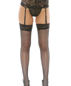 Popsi Wide Lace Garter Belt & Fishnet Thigh Highs Lingerie
