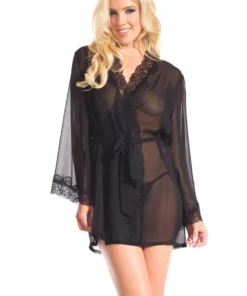 Be Wicked Black Mesh Sheer Robe & Lace Robes