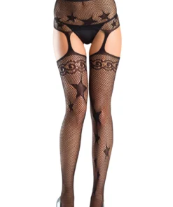 Be Wicked 2-in-1 Star Pattern Thigh Highs & Fishnet Garter Belt