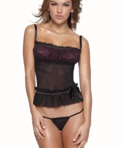 Coquette Lingerie Black And Pink Mesh Cami Set