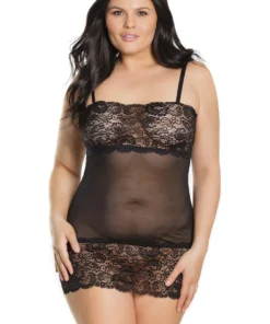 Coquette Plus Size Black Mesh And Lace Chemise