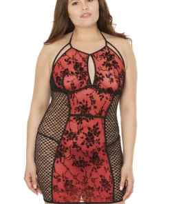 Coquette Plus Size Embroidered Merlot Chemise