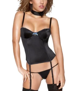 Coquette Black Satin Bustier Set Lingerie