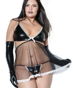 Coquette Wet Look Babydoll French Maid Outfit Lingerie